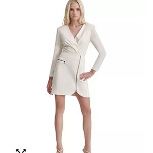 $139 DKNY Women Dress Sz 14 Ruched-Front Long-Sleeve V-Neck Zipper NWT
